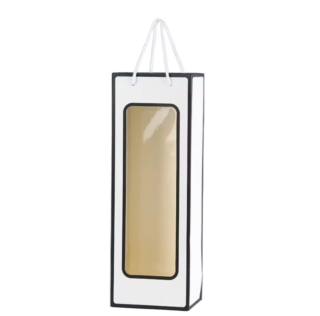 Gift Bag White Black Stripe / Tas Kado Tinggi Putih Garis Hitam - Rames Wine Shop